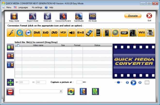 Quick Media Converter - универсальное средство для конвертирования видео и аудио.