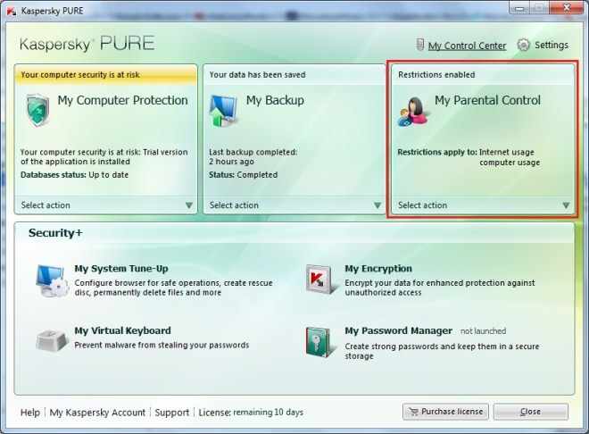 Kaspersky PURE - My Parental Control (Родительский контроль)