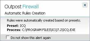 Outpost Firewall Free - автоматическое содание правил