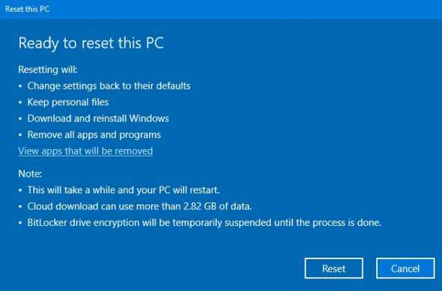 Облачная переустановка системы в Windows 10