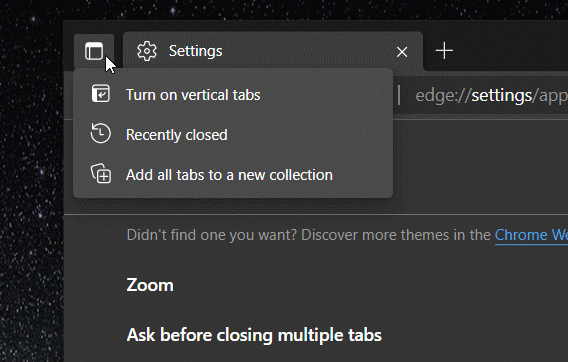 Microsoft Edge Canary добавляет меню действий для вкладок для некоторых пользователей