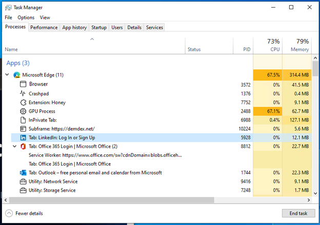 Диспетчер задач Windows 10 получает интеграцию с Microsoft Edge