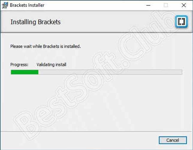 Ход установки Brackets для Windows 10
