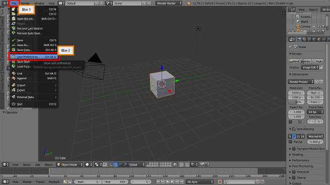 Blender 3D - меню File