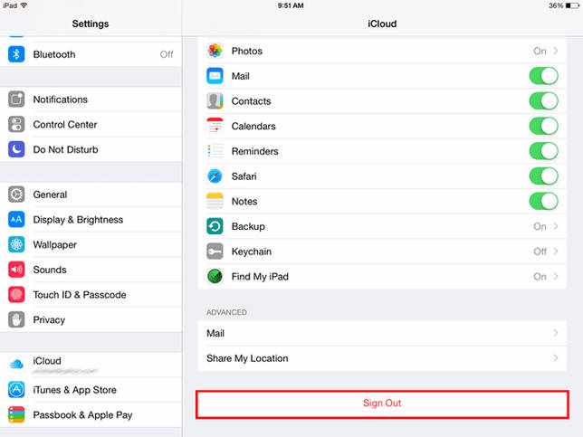 Запуск iCloud на iPad.