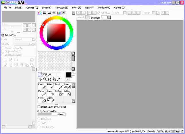 Внешний вид оригинальной версии Paint Tool SAI.