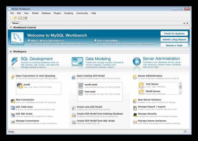 Интерфейс программы MySQL Workbench