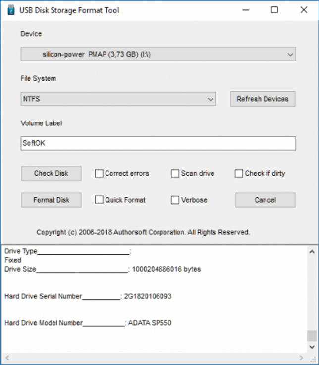 Скриншот к USB Disk Storage Format Tool