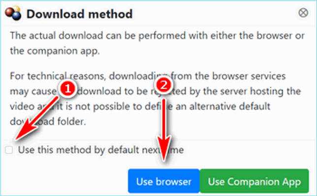Выбор браузера в качестве менеджера загрузок VideoDownload Helper