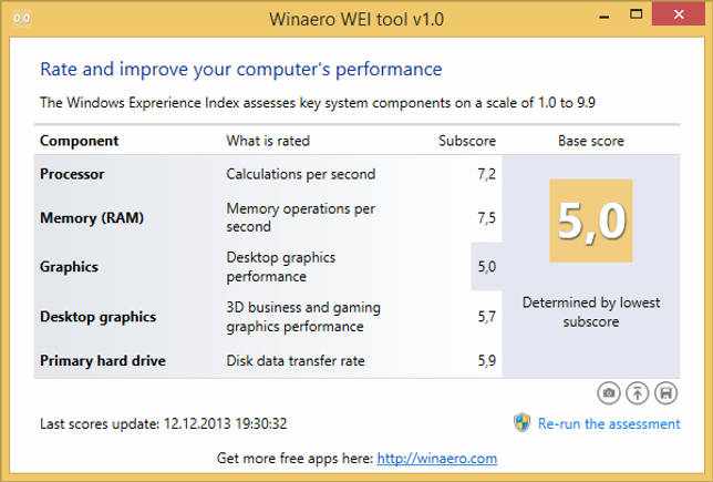 Winaero WEI Tool 1.0.0.2 для Windows 7-10 скачать бесплатно