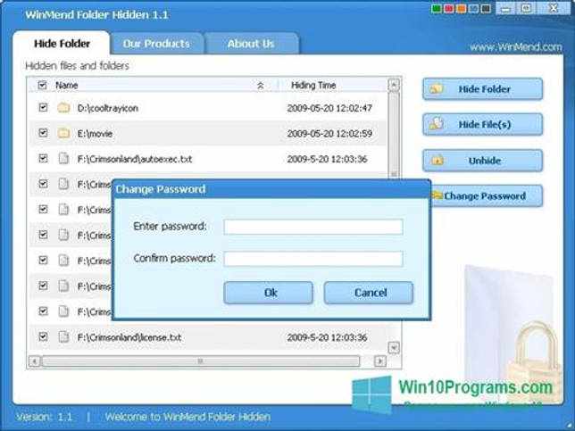 Скриншот программы WinMend Folder Hidden для Windows 10
